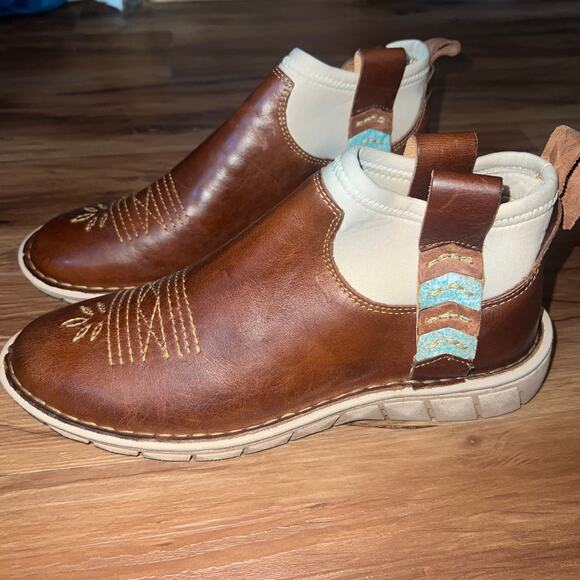 Tony Lama Brown Leather Slip-On Western Chelsea Boots Women’s Size 8 - Picture 2 of 15